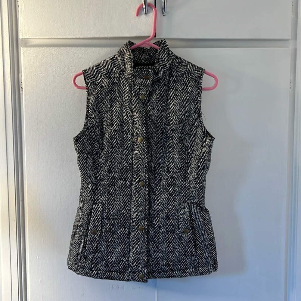 Black and White Herringbone Vest
